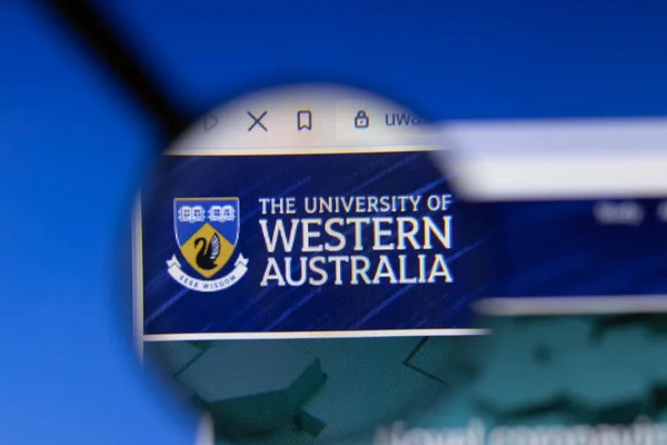 Los Angeles, California, USA - 3 March 2020: University of Western Australia website homepage logo visible on display screen, Illustrative Editorial — Stock fotografie