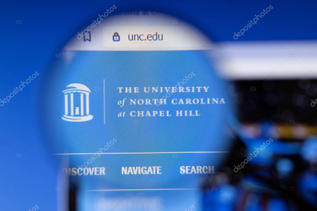 Los Angeles, California, USA - 3 March 2020: University of North Carolina Chapel Hill website homepage logo visible on display screen, Illustrative Editorial.