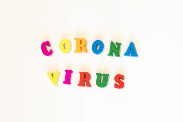 Corona Palavra Vírus Feito Com Placa Carta Coronavirus Vírus Pandémico — Fotografia de Stock