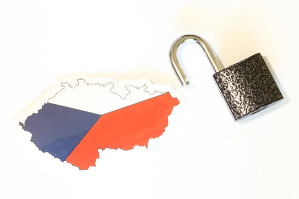Cseh Köztársaság Nemzeti Zászló Körvonalazott Fehér Háttér Nyitott Zár Felső — Stock Fotó