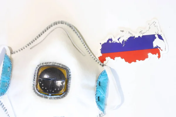 Solunum Cihazı Rusya Nın Bayrak Üstü Görüşlü Bir Insanı Enfeksiyon — Stok fotoğraf