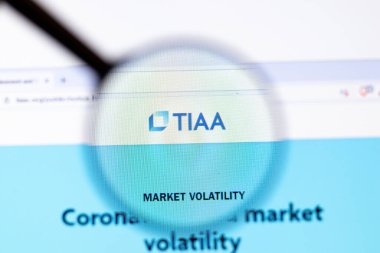 Los Angeles, Kaliforniya, ABD - 20 Mart 2020: TIAA şirket logosu web sitesinin yakın plan sayfasında, İllüstrasyon Editörü.