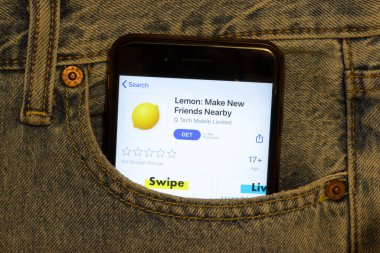 Los Angeles, Kaliforniya, ABD - 24 Mart 2020: Limon uygulaması logosu telefon ekranında kot pantolon cebinde, İllüstrasyon Editörü