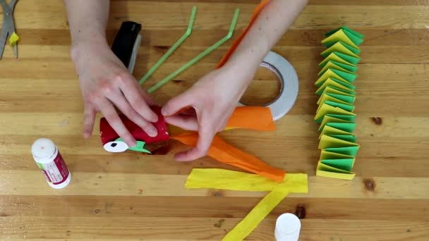 Women Hands Top View Female Making Children Handmade Craft Toys — Stock Video