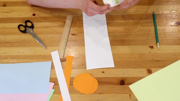 Woman Designer Cuts Out Circles Paper Table Making Children Toys — Stock Video
