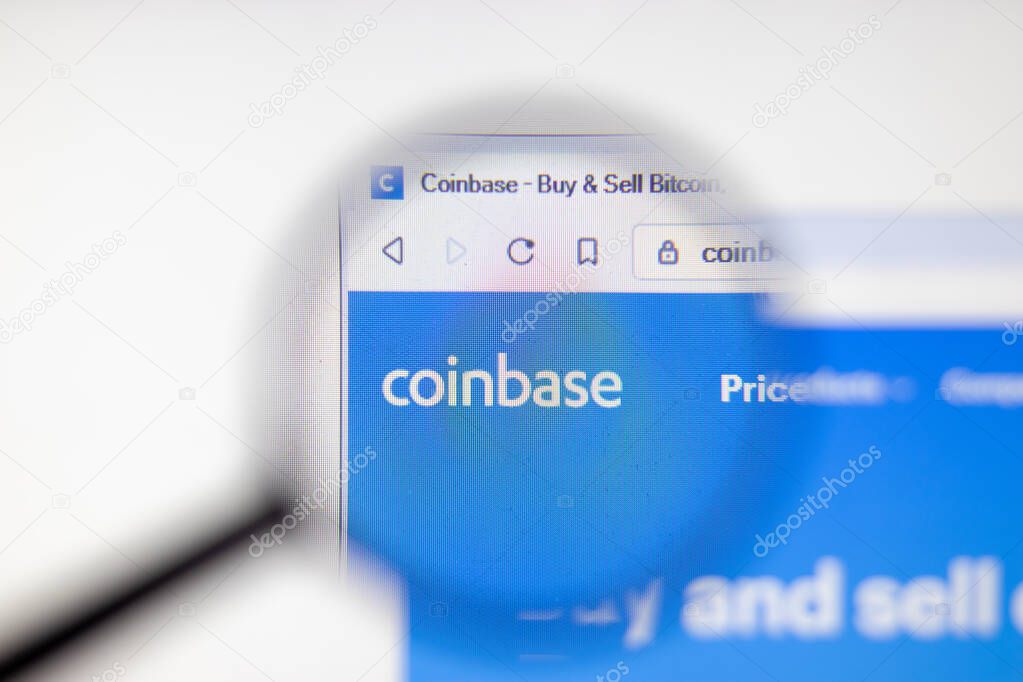 Los Angeles, California, USA - 16 April 2020: Coinbase website logo on homepage. Coinbase.com site close-up , Illustrative Editorial.