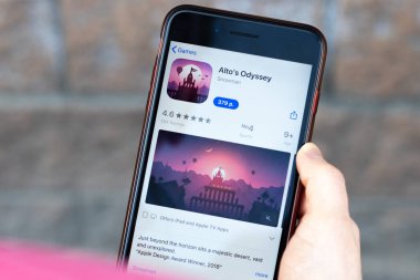 New York, ABD - 1 Mayıs 2020: Alto Odyssey uygulama logosu telefon ekranında yakın plan, Illustrative Editorial.