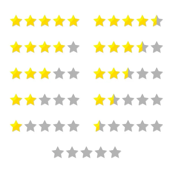 Beoordeling sterren ingesteld voor product of klant review met goud en halve sterren platte vector pictogrammen voor apps en website. geïsoleerd op witte achtergrond. rang en rating concept collectie symbolen. — Stockvector