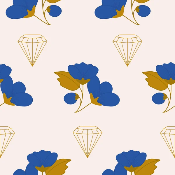 蓝色的花束和金色的钻石 — 图库矢量图片