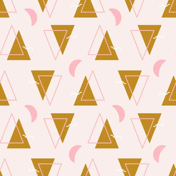 ピンクとゴールドの幾何学的要素が可愛いシームレスパターン — ストックベクタ