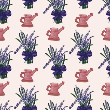 Lavanta aralıksız desen ve pembe su kutusu.