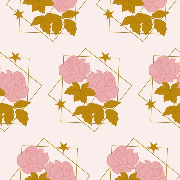 精致的粉红玫瑰和无缝图案图案的几何特征 — 图库矢量图片