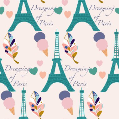 Toureiffel, dondurmalar ve renkli yapraklar, desen tasarımı.