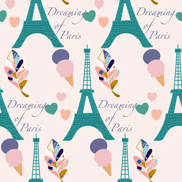 toureiffel, ice creams and colorful leaves, pattern design.