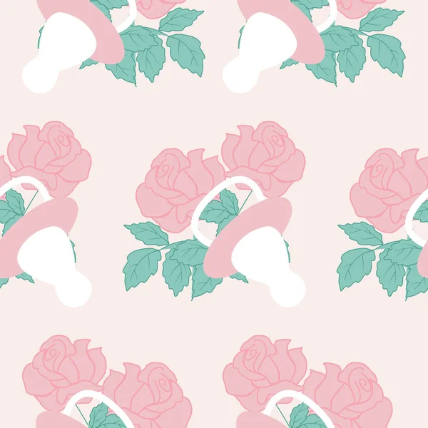 Elementos Niña Flores Rosas Diseño Patrón Sin Costuras — Vector de stock