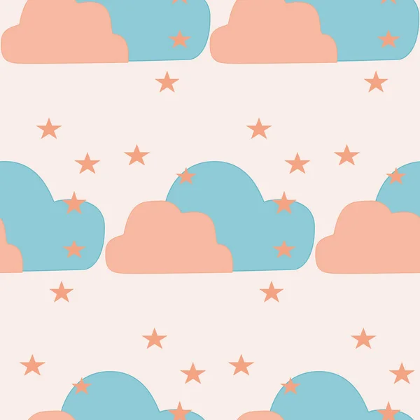 Muster Mit Hübschen Wolken Und Sternen — Stockvektor