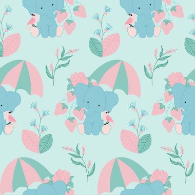 Şemsiyesi ve pürüzsüz desenleri olan tatlı mavi fil.