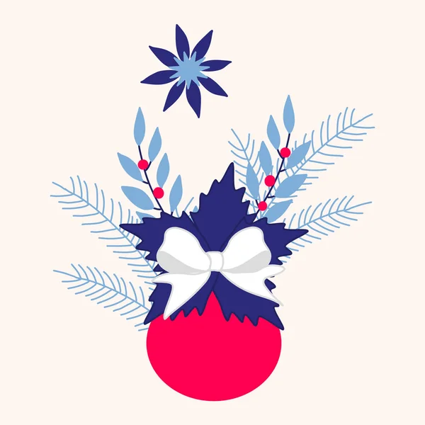 Ilustración Vector Navidad Con Flores Azules — Archivo Imágenes Vectoriales