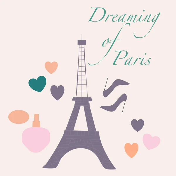 Ilustração Vetorial Com Tour Eiffel Perfume Salto Alto — Vetor de Stock