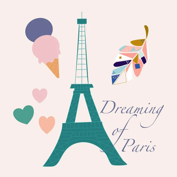 Ilustração Vetorial Com Eiffel Tour Sorvete Licença Colorida — Vetor de Stock