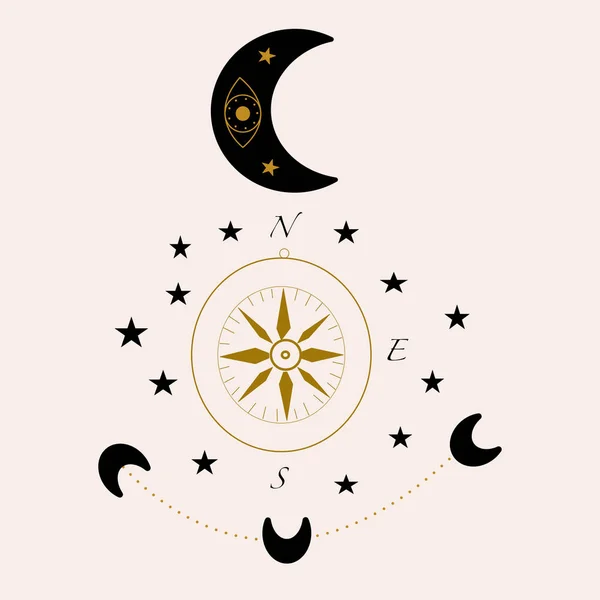 Ilustración Vectorial Con Brújula Celestiales — Vector de stock