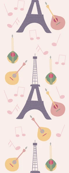 Pensionista Sem Costura Vertical Com Eiffel Turnê Música — Vetor de Stock