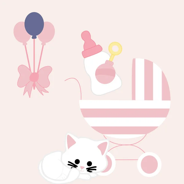White Kitten Baby Girl Elements Vector Illustration — Stock Vector