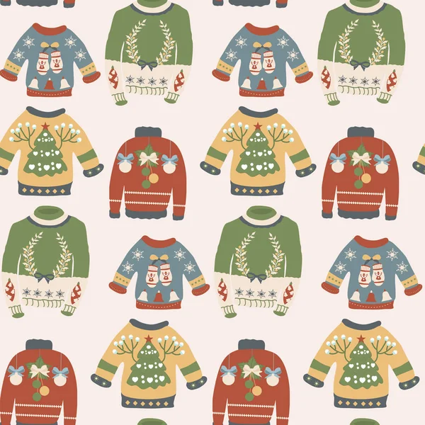Ugly Christmas Sweater Seamless Pattern Design — Stock Vector