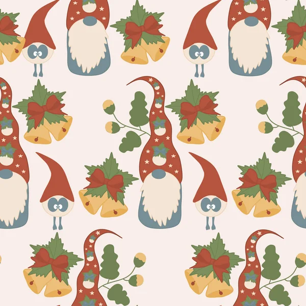 Cute Gnome Christmas Globes Seamless Pattern Design — Stock Vector