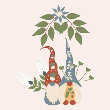 Cüceler ve çiçeklerle vektör illüstrasyonu