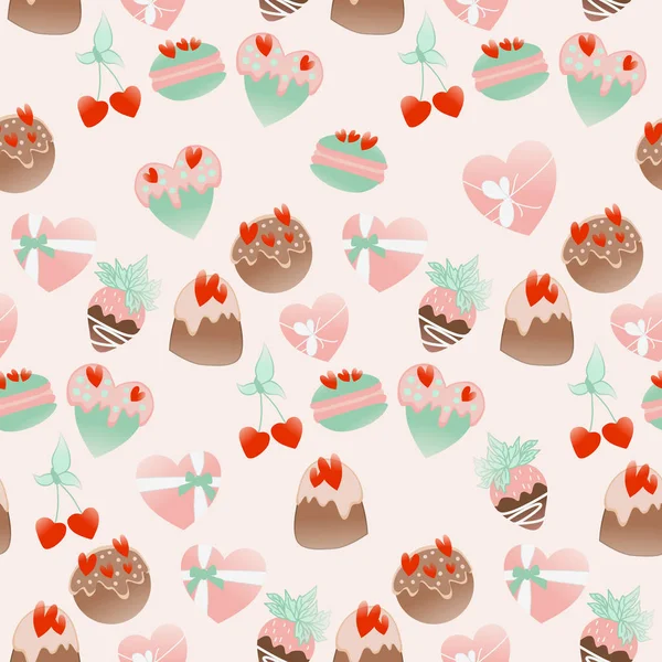 Colorful Cookies Hearts Seamless Pattern Design — Stok Vektör