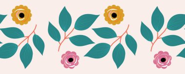 Pembe ve sarı güllerle yatay kenar