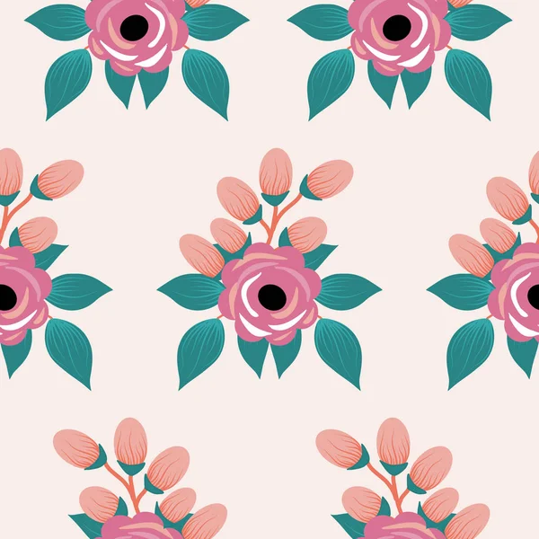 粉红玫瑰构图在无缝图案设计中 — 图库矢量图片