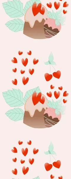 Vertical Seamless Chocolate Cakes Leaves Hearts Royalty Free Stock Illustrations