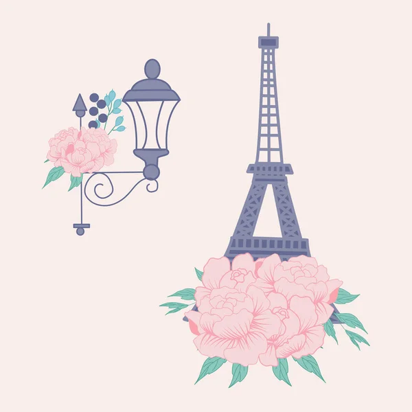 Illustration Vectorielle Avec Tour Eiffel Pivoines — Image vectorielle