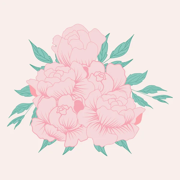 Vector Illustration Beautiful Peony Composition — Stock Vector