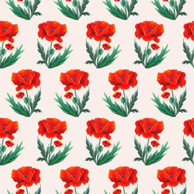 Tertemiz bir desende tatlı kırmızı gelincikler.