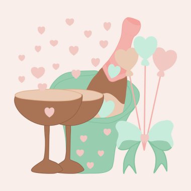 Şampanya, balon ve sert vektör çizimleri