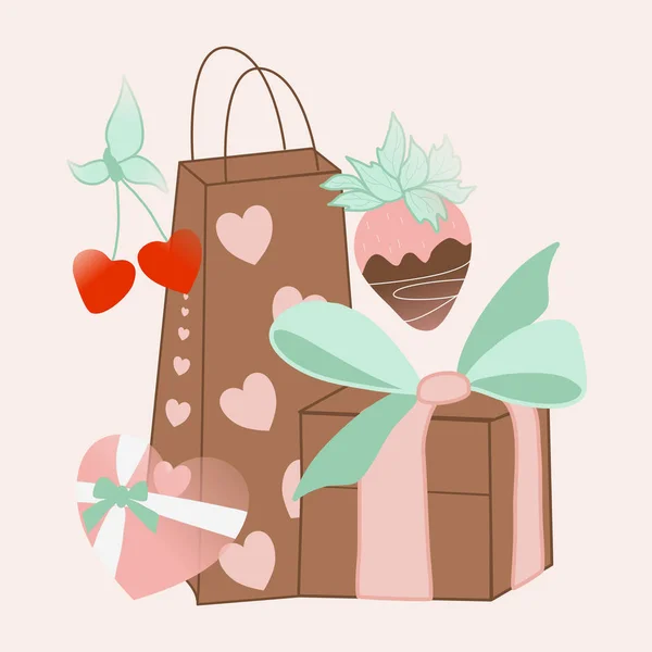 Vector Illustration Gift Boxes Sweets Harts — 스톡 벡터