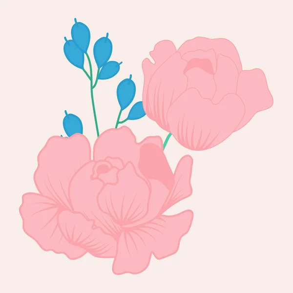 Ilustración Vectorial Con Lindas Peonías Rosas — Vector de stock