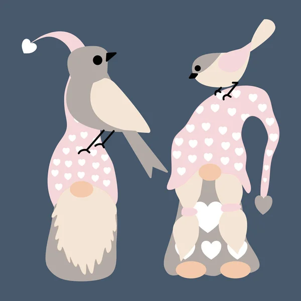 かわいいノームと鳥のベクトルイラスト — ストックベクタ