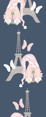 Sevimli sevgililer günü cücesi ve Eiffel turu ile dikey ve pürüzsüz sınır.