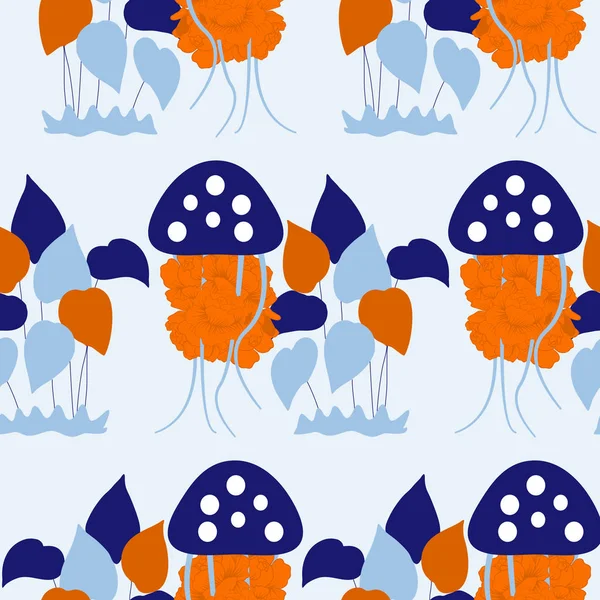 Бесшовный Дизайн Темно Синей Медузой Красочными Морскими Листьями — стоковый вектор