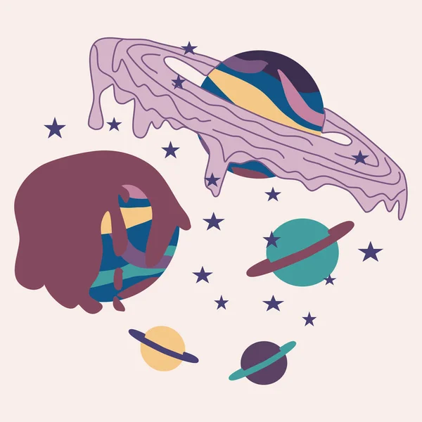 Vector Illustration Purple Green Galactic Ice Cream Planets — 스톡 벡터