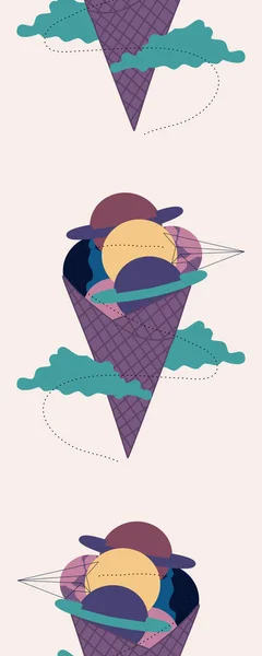 Vertical Seamless Border Galactic Ice Cream Clouds — 스톡 벡터