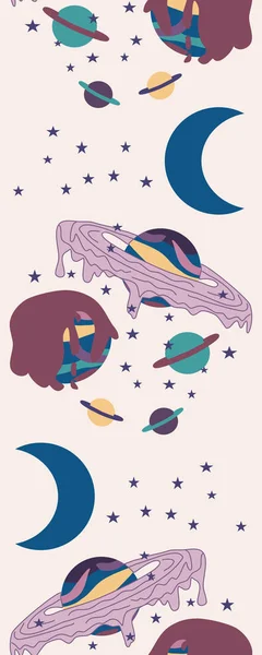 Vertical Seamless Border Purple Green Ice Cream Celestial Elements — 스톡 벡터