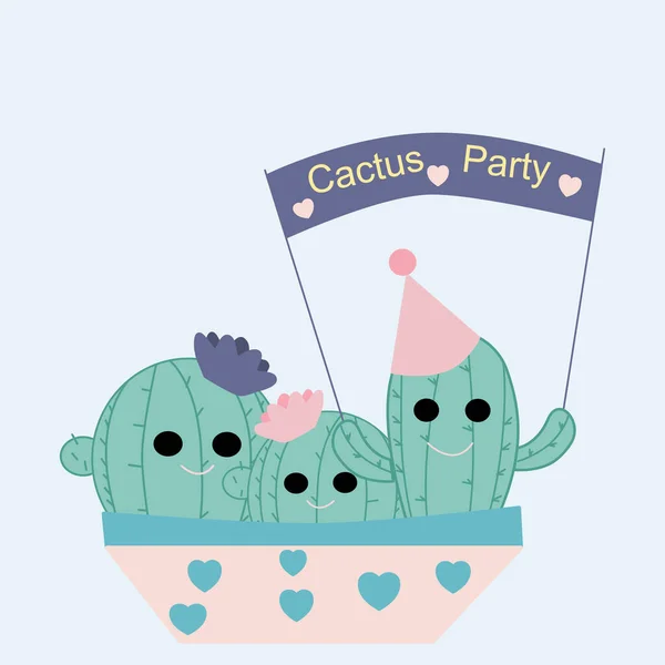 Ilustración Vectorial Con Tres Cactus Lindo Una Olla Rosa — Archivo Imágenes Vectoriales