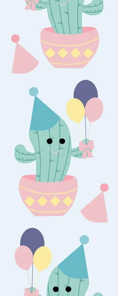 Verticale Naadloze Rand Met Leuke Pastel Party Cactus Ballonnen — Stockvector