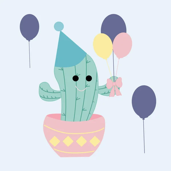 Vector Illustratie Met Schattige Pastel Partij Cactus Ballonnen — Stockvector