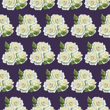 three rose bouquet in a seamless pattern